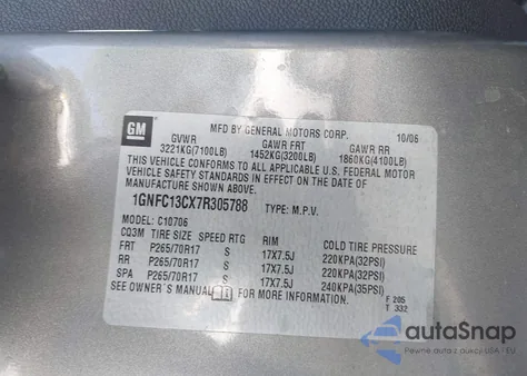 2007 Chevrolet Tahoe Ls from USA, damaged, VIN 1GNFC13CX7R305788